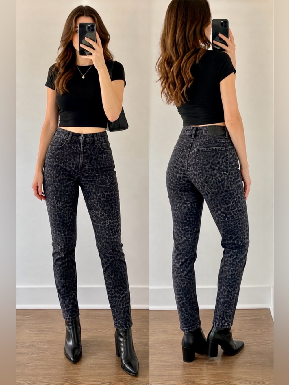 🔥 BOLD ELEMENTS Charcoal Leopard Cut-to-Curve Jeans Size 4